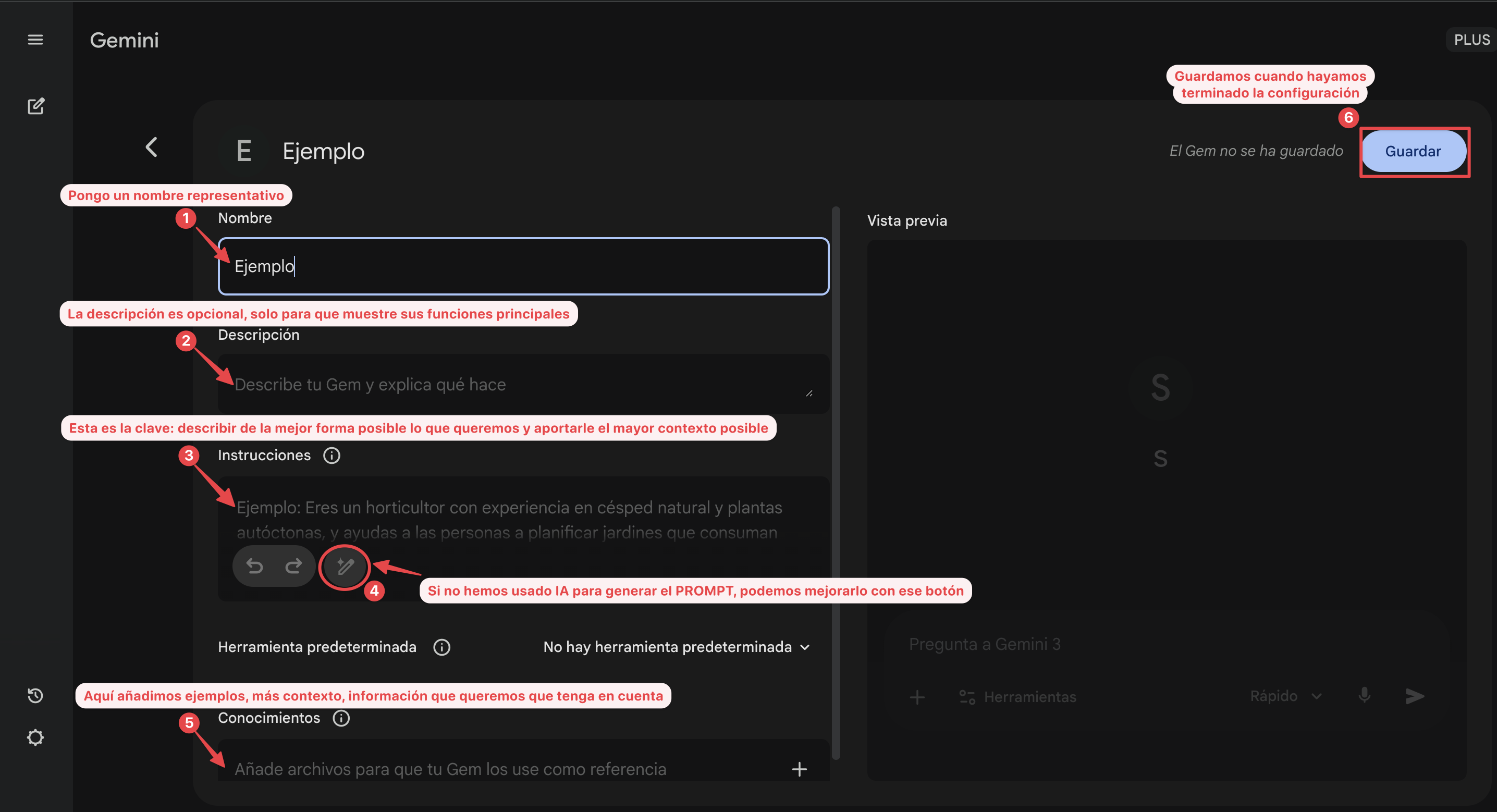 Campo de instrucciones y botón del lapicito