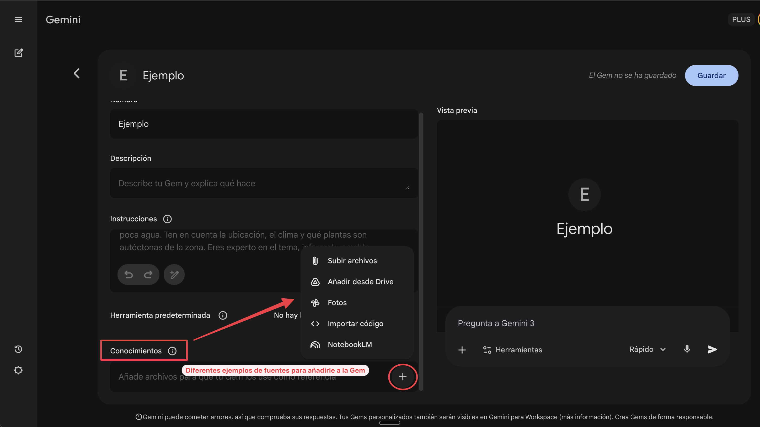 Opciones de conocimientos