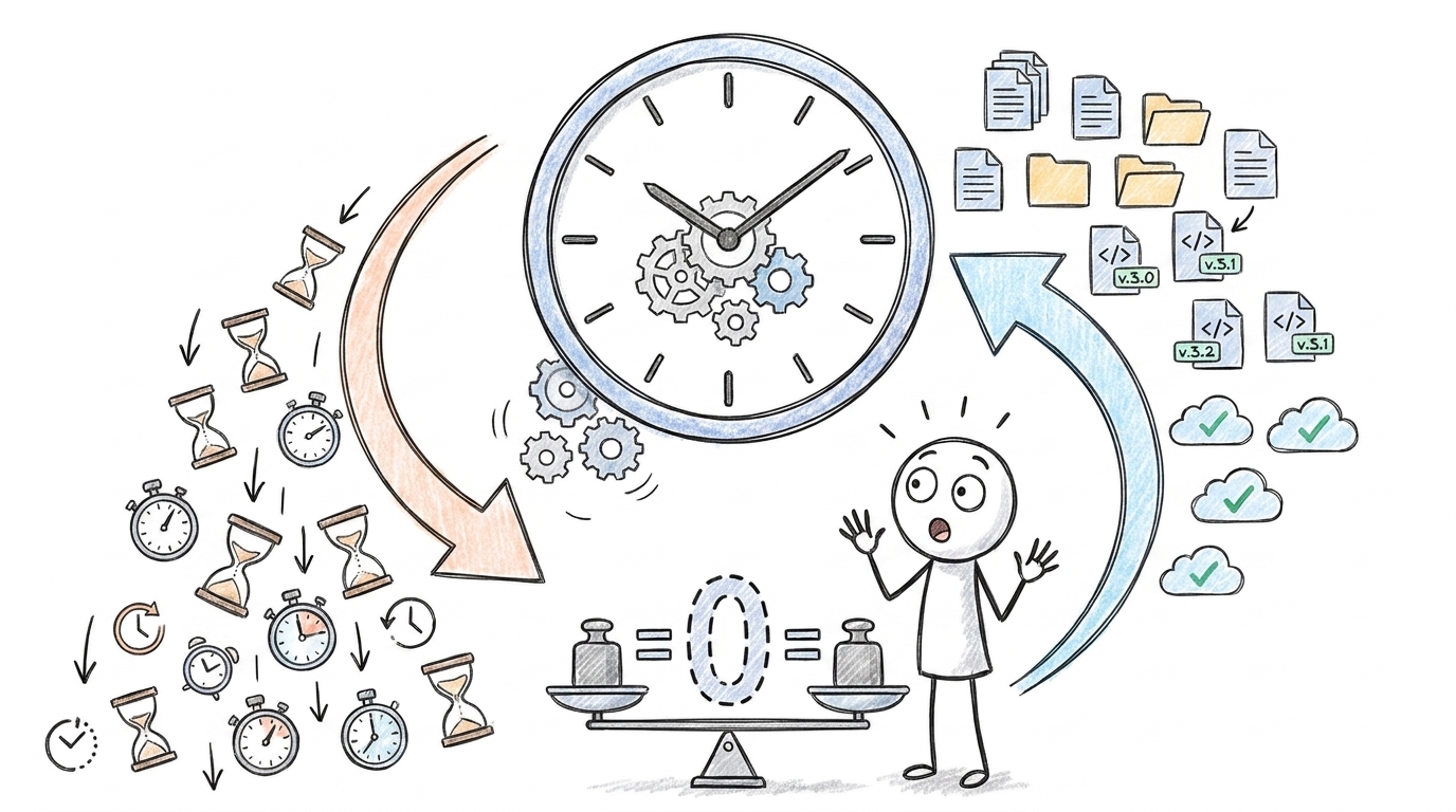 Reloj que se vacía por un lado y se llena de nuevas tareas por el otro